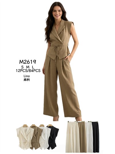 Conjunto chaleco lino cruzado con pantalón palazzo 2