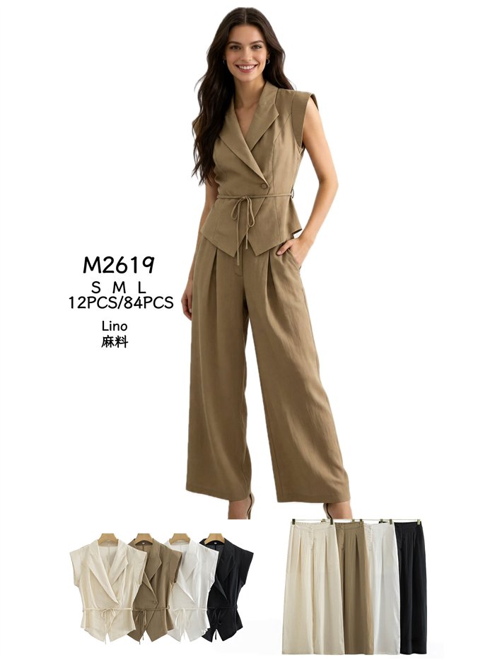 Conjunto chaleco lino cruzado con pantalón palazzo