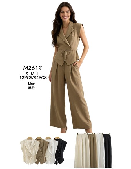 Conjunto chaleco lino cruzado con pantalón palazzo