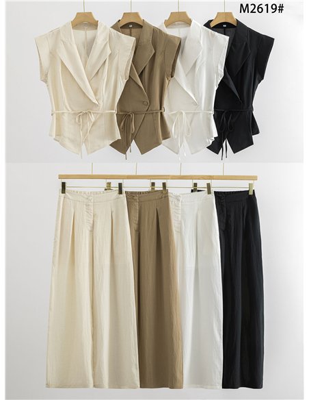 Conjunto chaleco lino cruzado con pantalón palazzo