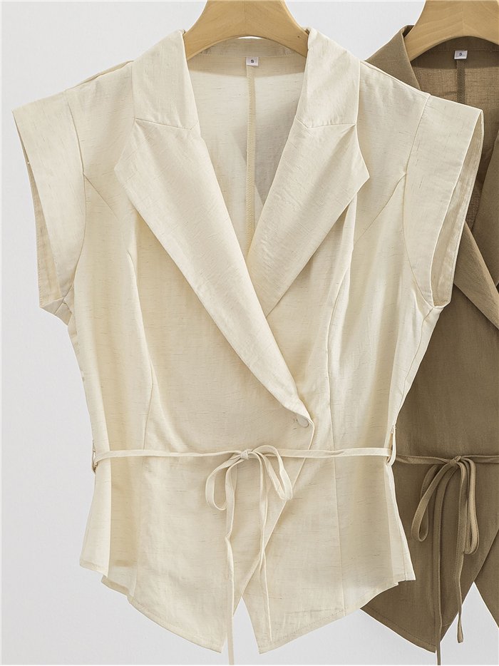 Conjunto chaleco lino cruzado con pantalón palazzo