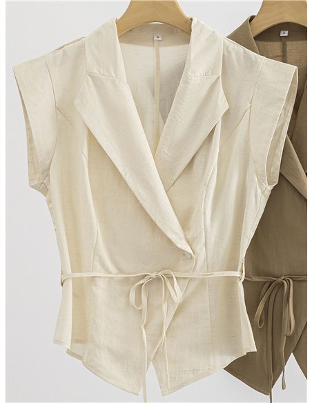 Conjunto chaleco lino cruzado con pantalón palazzo