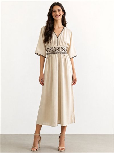 Vestido largo lino bordado estilo boho