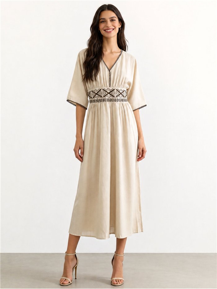 Vestido largo lino bordado estilo boho