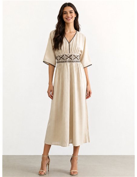 Vestido largo lino bordado estilo boho