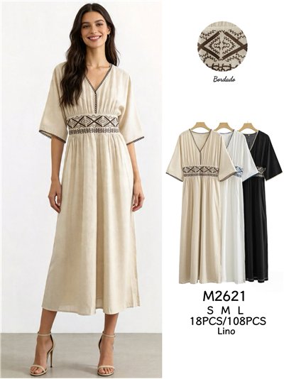 Vestido largo lino bordado estilo boho 2