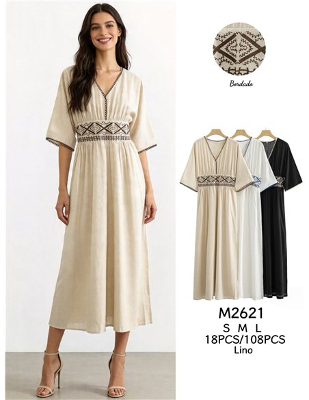 Vestido largo lino bordado estilo boho