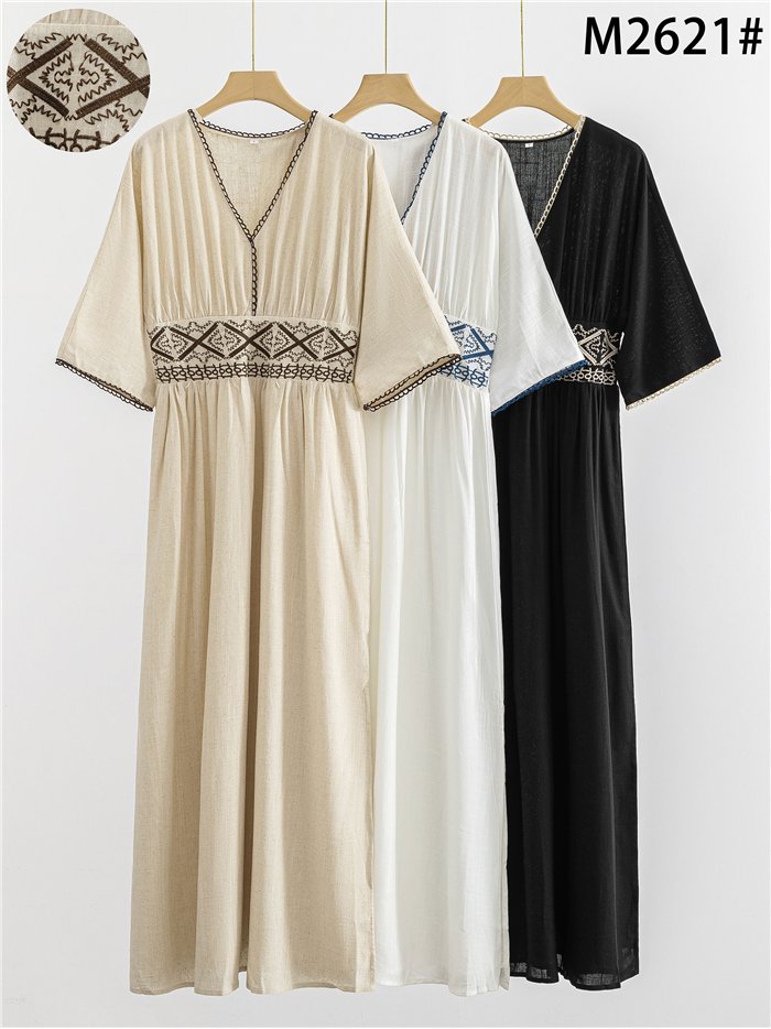 Vestido largo lino bordado estilo boho