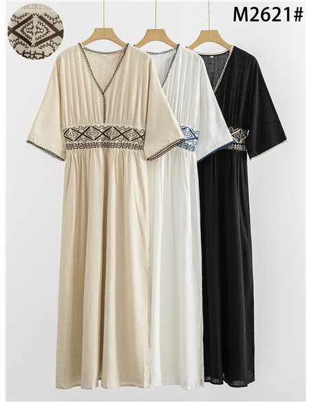 Vestido largo lino bordado estilo boho