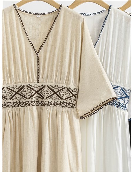 Vestido largo lino bordado estilo boho