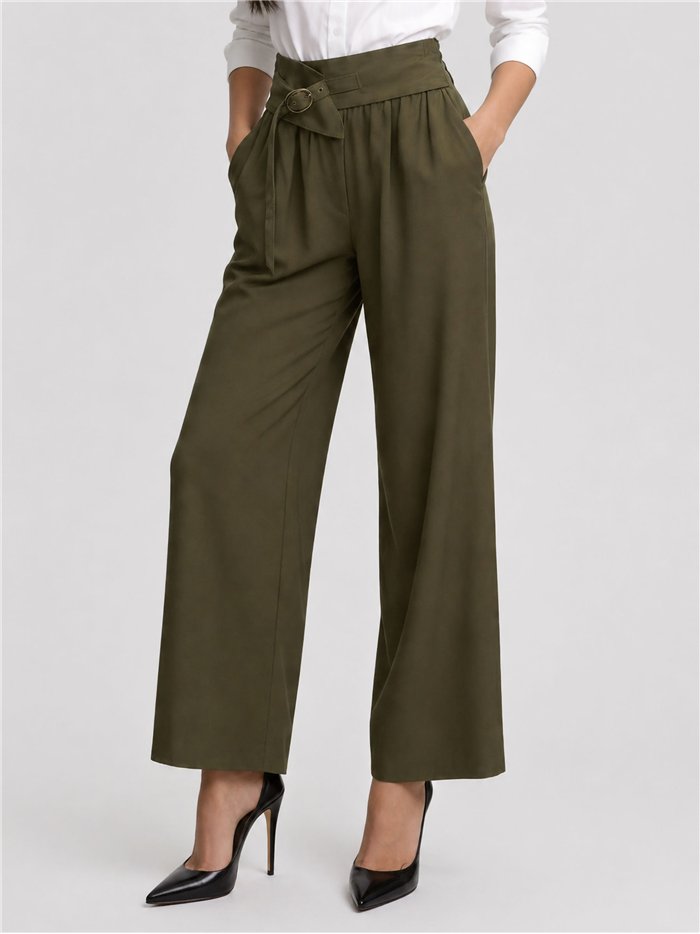 Straight leg trousers with buckle belt