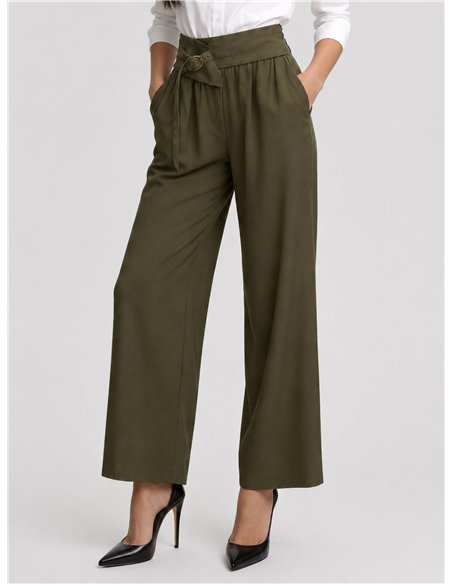 Straight leg trousers with buckle belt