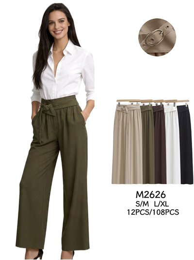 Straight leg trousers with buckle belt 2