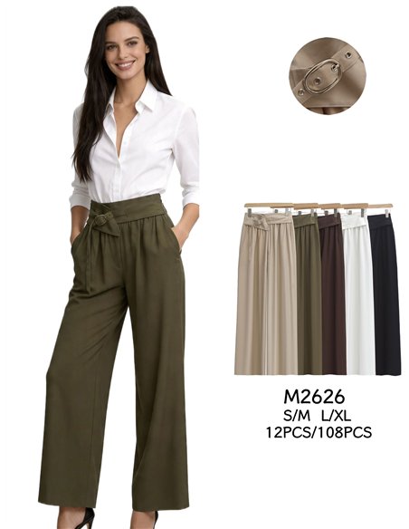 Straight leg trousers with buckle belt