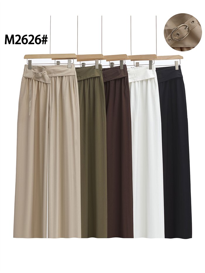 Straight leg trousers with buckle belt
