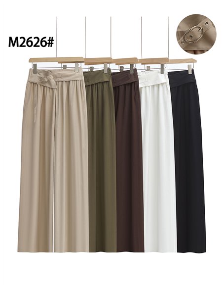 Straight leg trousers with buckle belt