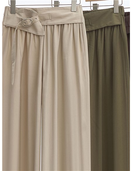 Straight leg trousers with buckle belt