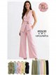 Conjunto chaleco cruzado con cinturón y pantalón palazzo