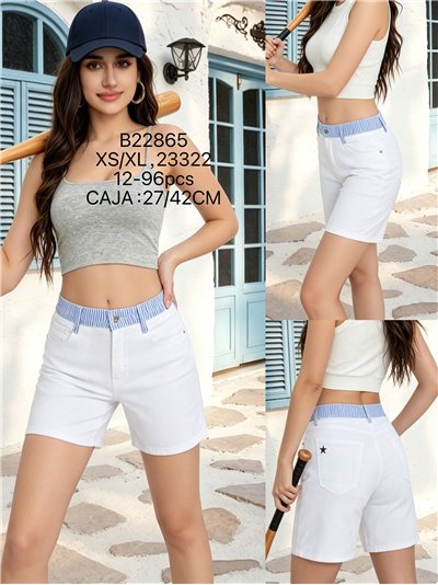 Bermuda denim blanca cintura de rayas 2