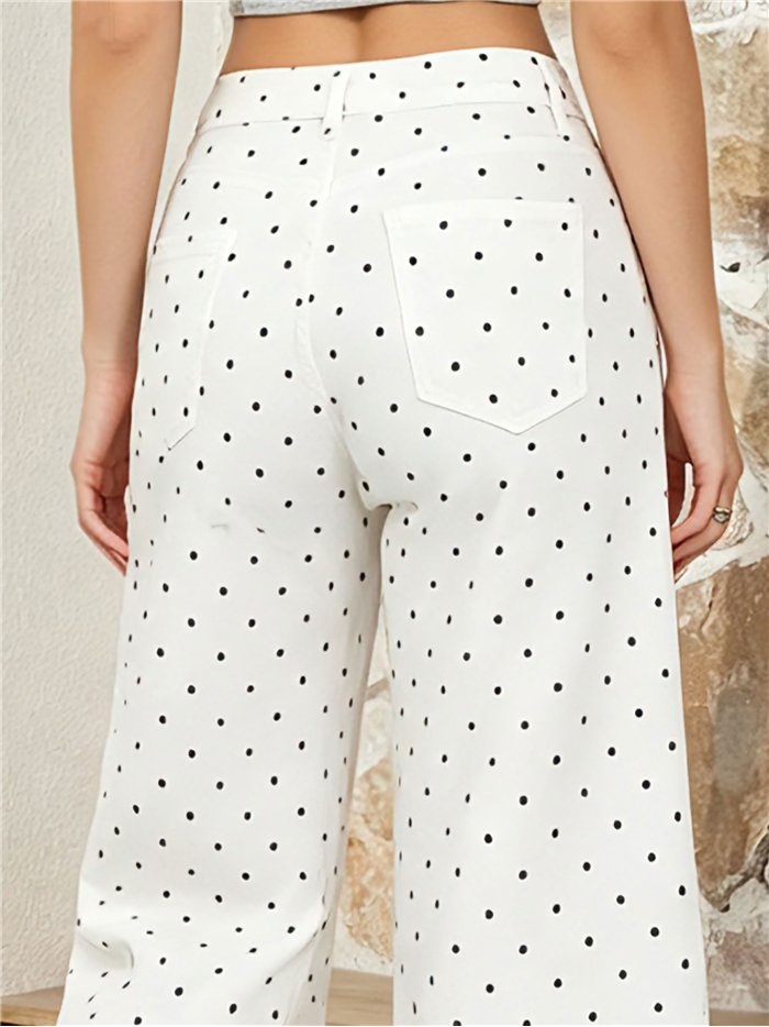 calças culote de ganga com bolinhas