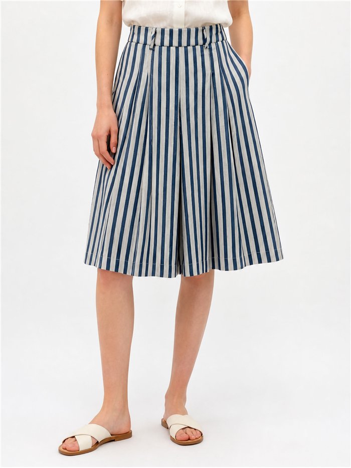 Pantalón culotte amplio rayas con pinzas