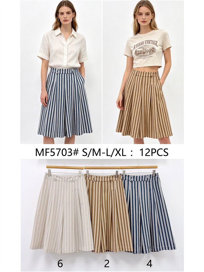 Pantalón culotte amplio rayas con pinzas