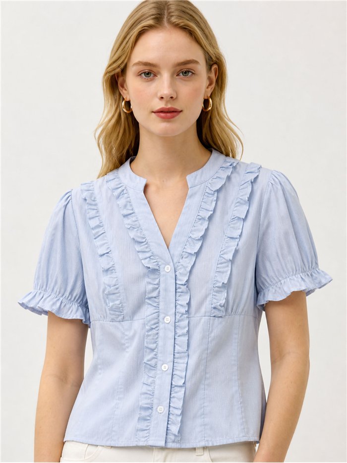 Blusa rayas volantes fruncidos