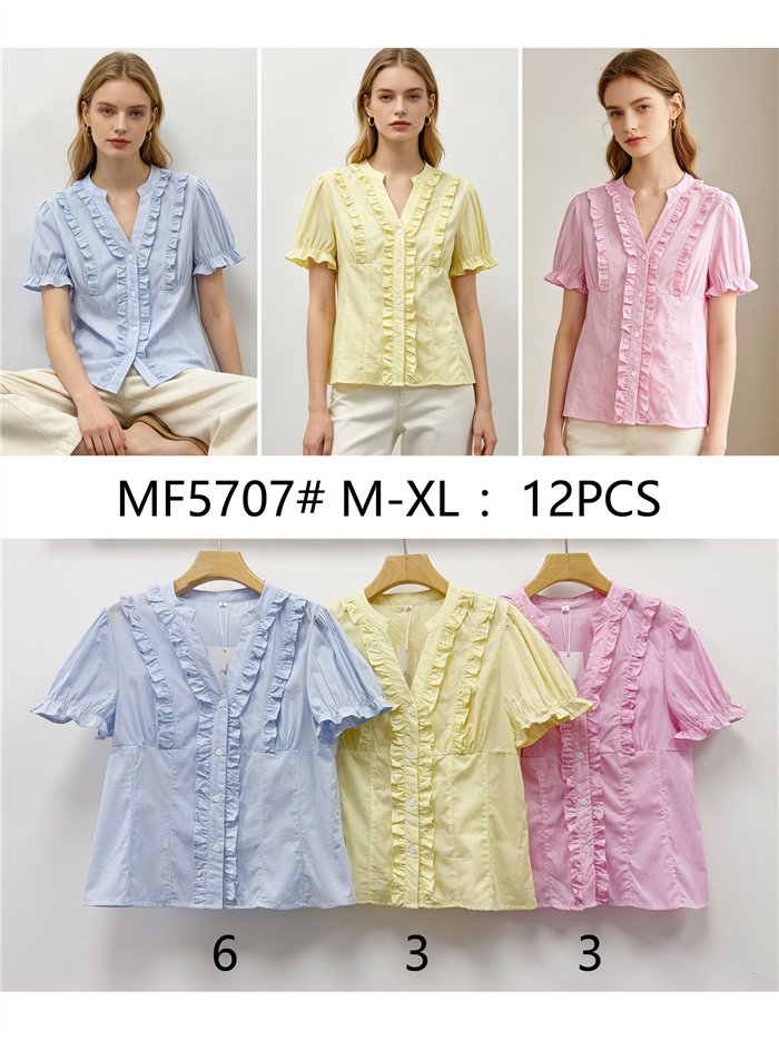 Blusa rayas volantes fruncidos