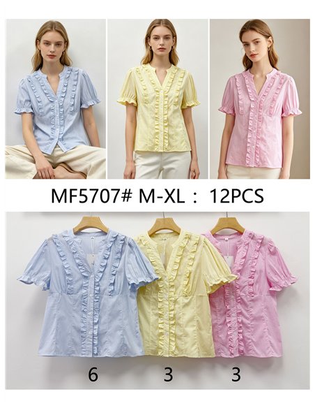 Blusa rayas volantes fruncidos