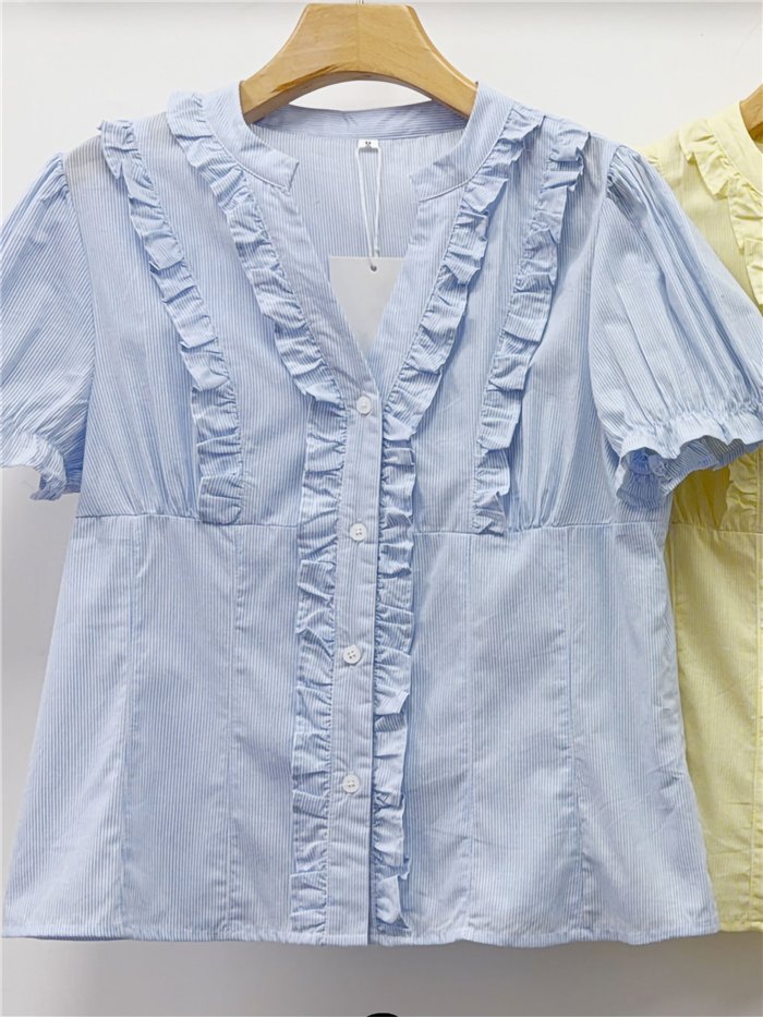 Blusa rayas volantes fruncidos