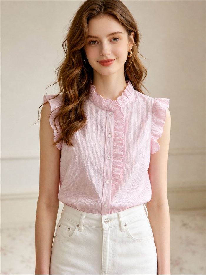Blusa rayas sin mangas con volante