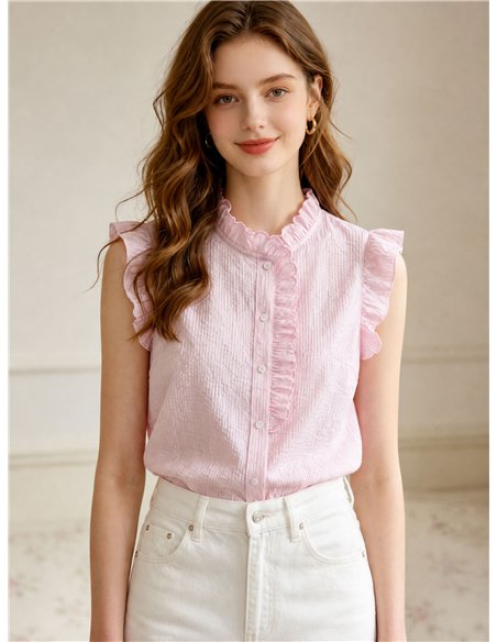 Blusa rayas sin mangas con volante