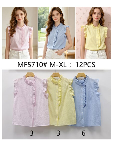 Blusa rayas sin mangas con volante