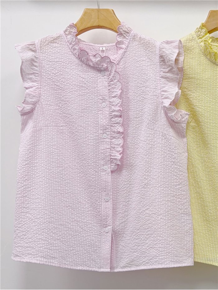 Blusa rayas sin mangas con volante