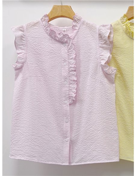 Blusa rayas sin mangas con volante
