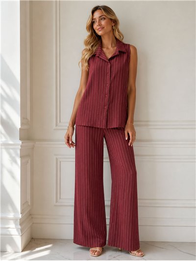 Plus size striped shirt and wide-leg trouser set