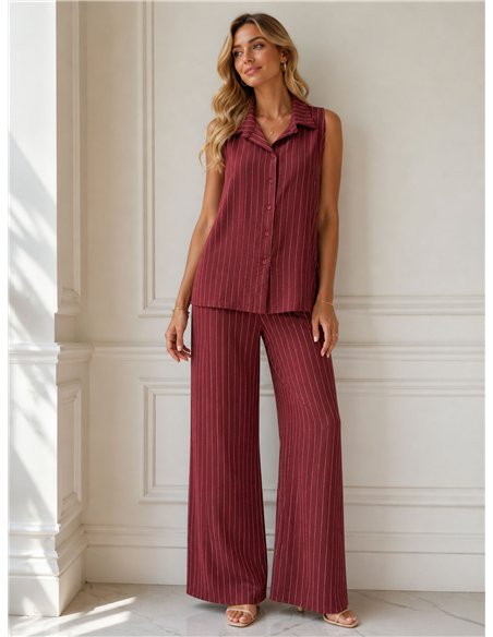 Plus size striped shirt and wide-leg trouser set