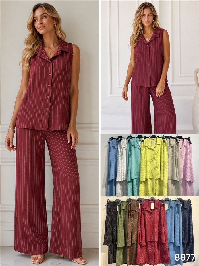 Plus size striped shirt and wide-leg trouser set