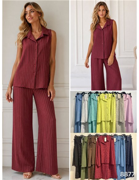 Plus size striped shirt and wide-leg trouser set