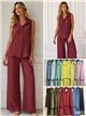 Plus size striped shirt and wide-leg trouser set