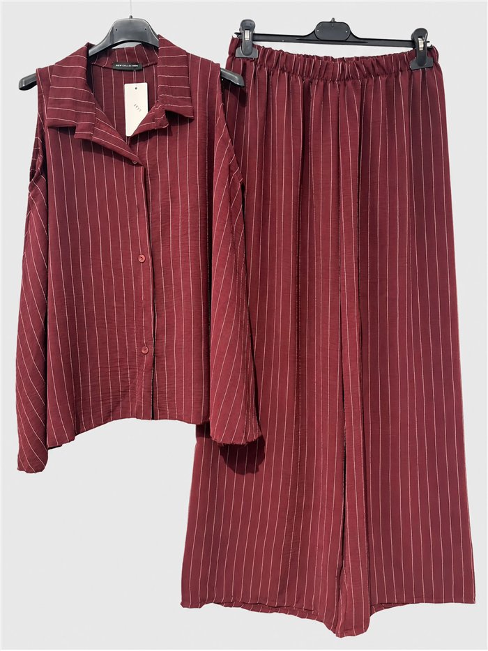 Plus size striped shirt and wide-leg trouser set