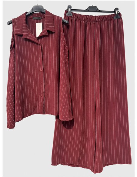 Plus size striped shirt and wide-leg trouser set
