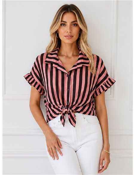 Ruffled tie-front striped shirt