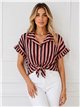 Ruffled tie-front striped shirt
