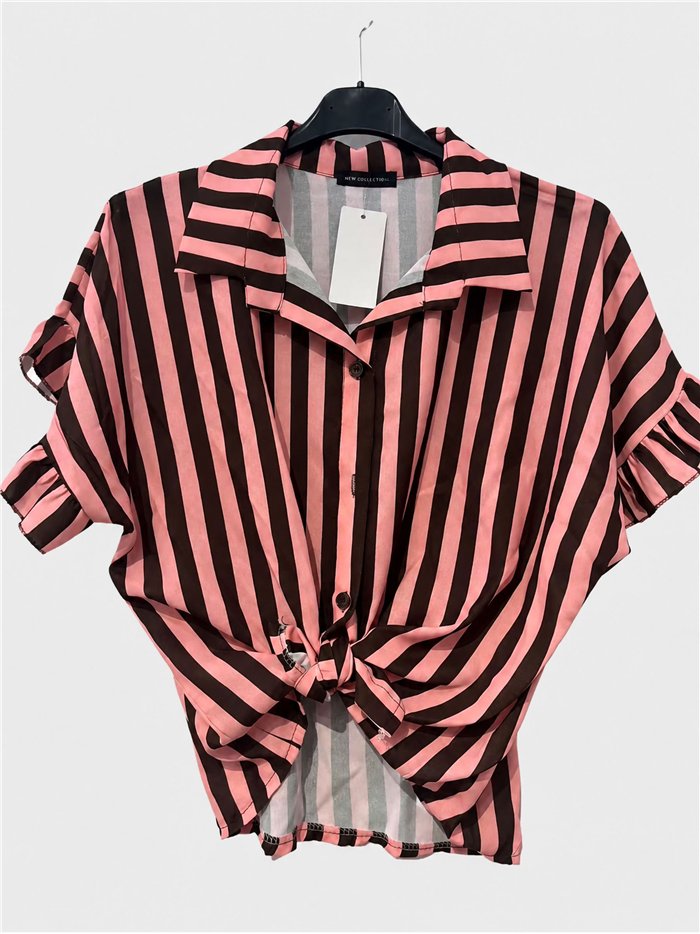 Ruffled tie-front striped shirt
