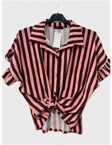 Ruffled tie-front striped shirt