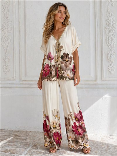 Plus size floral lycra blouse and trousers set