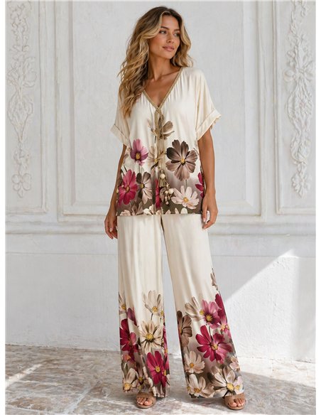 Plus size floral lycra blouse and trousers set