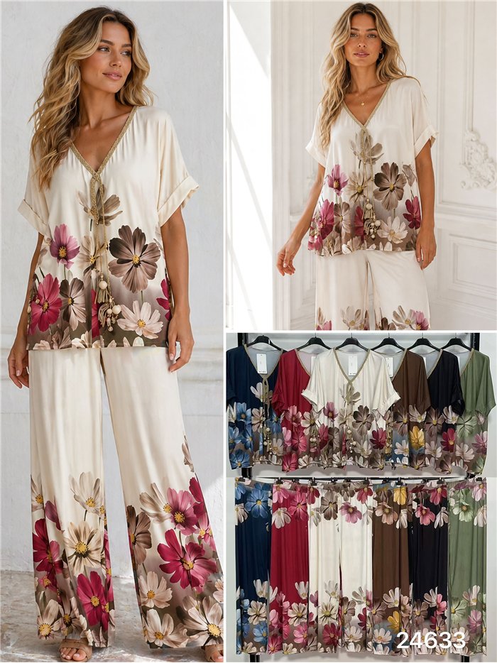 Plus size floral lycra blouse and trousers set