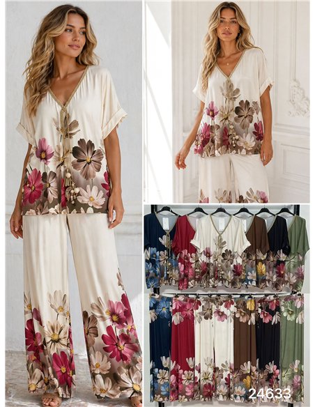 Plus size floral lycra blouse and trousers set
